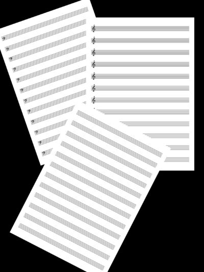 Staff paper. Staff paper with clef. Music. Treble clef. Bass clef. Write music. Treble staff, Bass staff.